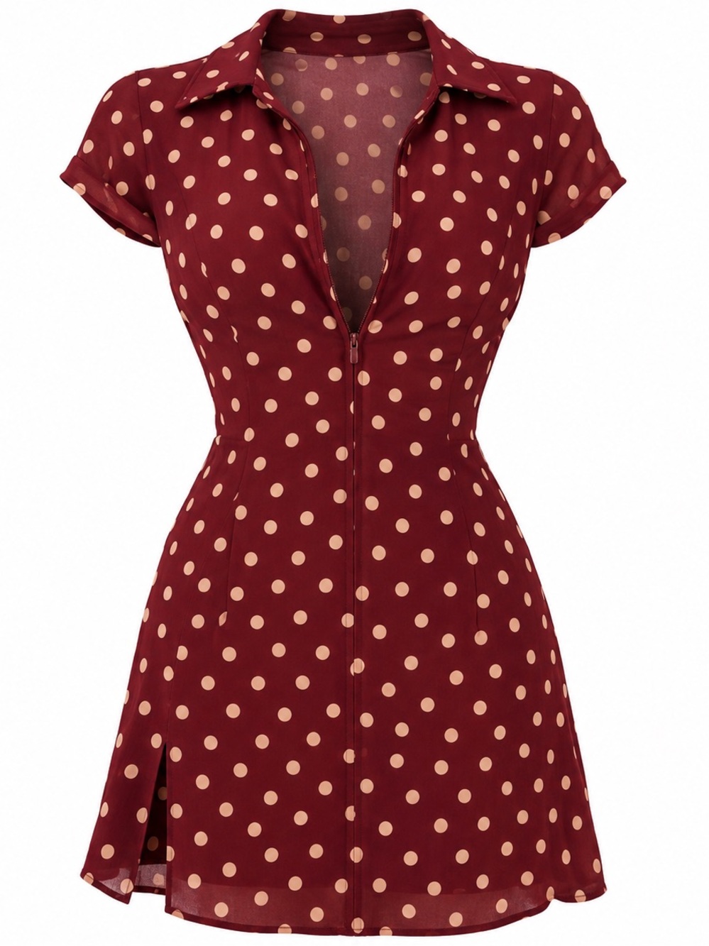 Vero Moda Burgundy Polka Dot Mini Dress Women’s M Retro Pin-Up